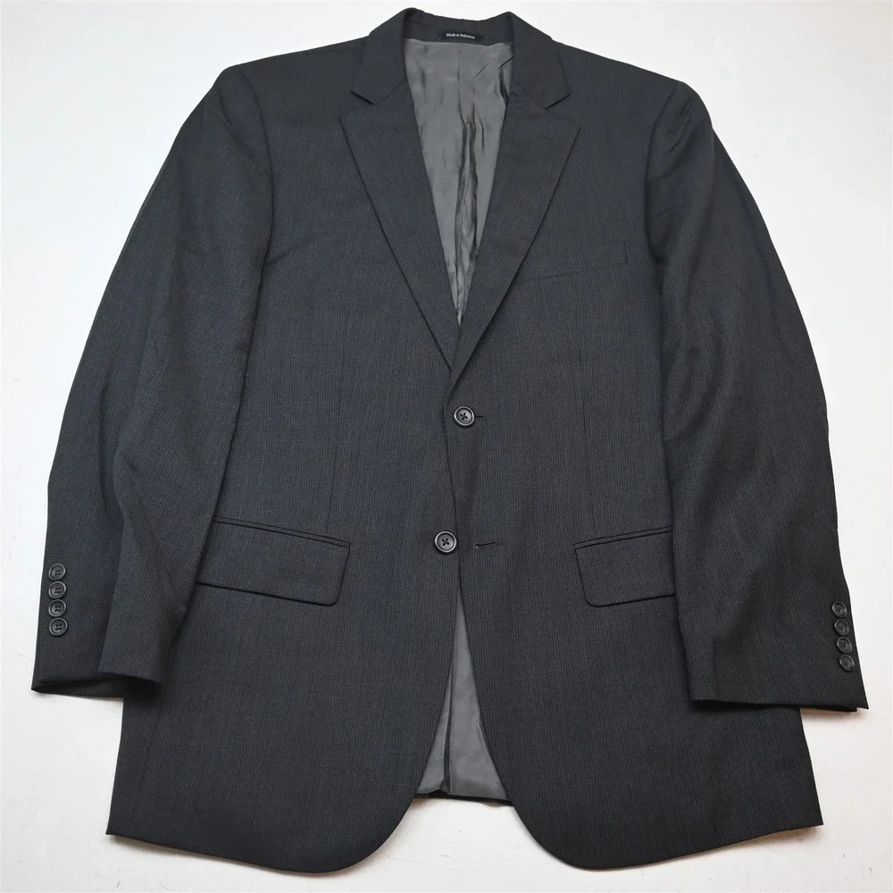 Pronto Uomo 40R 33x30 Gray Striped 100% Wool Mens Jacket Pants Suit